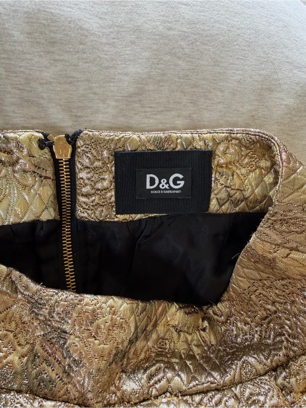 Vintage D&G Dolce & Gabbana Gold Brocade Mini Skirt - Picture 2 of 8